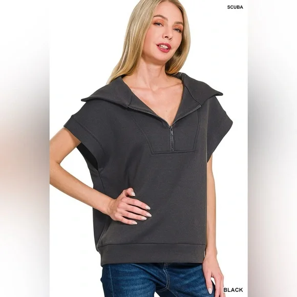 Zenana Scuba Half Zip Top - Picture 2 of 4